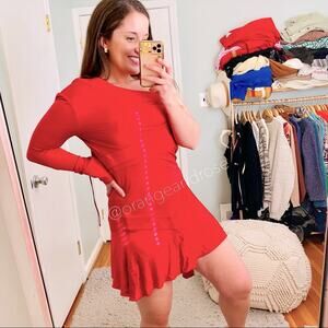 NWT ALEXIS Red Berry One Shoulder Sleeve Asymmetrical Mini Dress Cute Cocktail S